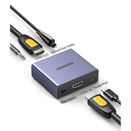 აუდიო სპლიტერი UGREEN CM531 (60649), HDMI Audio Splitter with OPTICAL + 3.5mm Ports, Gray
